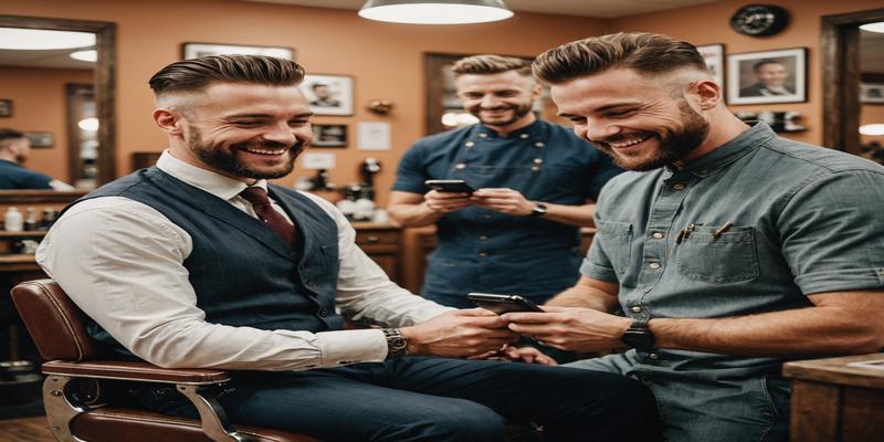 Client discussing style with barber