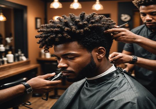 Barber working on textured afro hairstyle