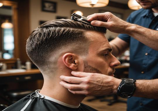 Barber creating a precise skin fade