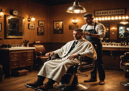 Man relaxing during a hot towel shave in a barbershop